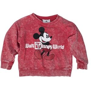 Disney 4T Mickey Mouse Sweatshirt Kids Red Excellent Acid Wash Walt Disney World